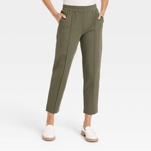 Women’s High-Rise Regular Fit Tapered Ankle Knit Pants- A New Day Olive L